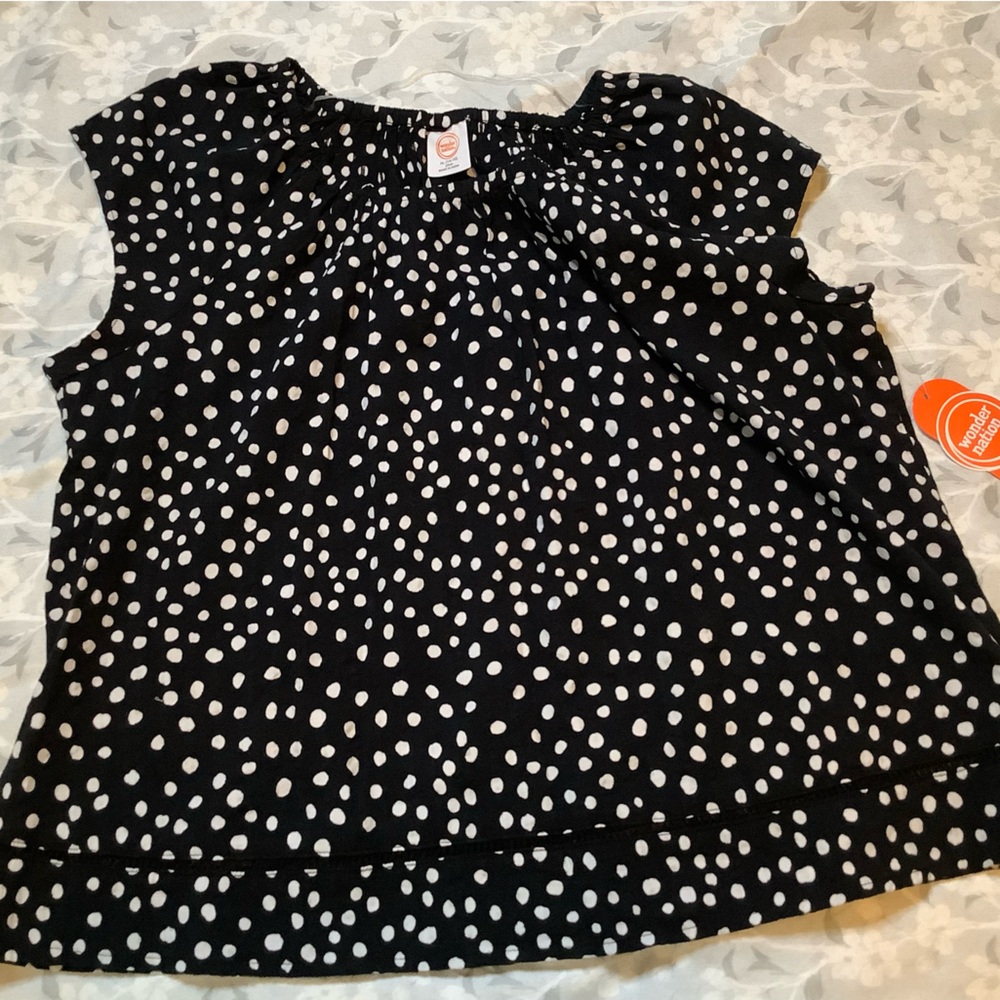 wonder nation Black and White Polka Dot Short Sleeve Top cute spring